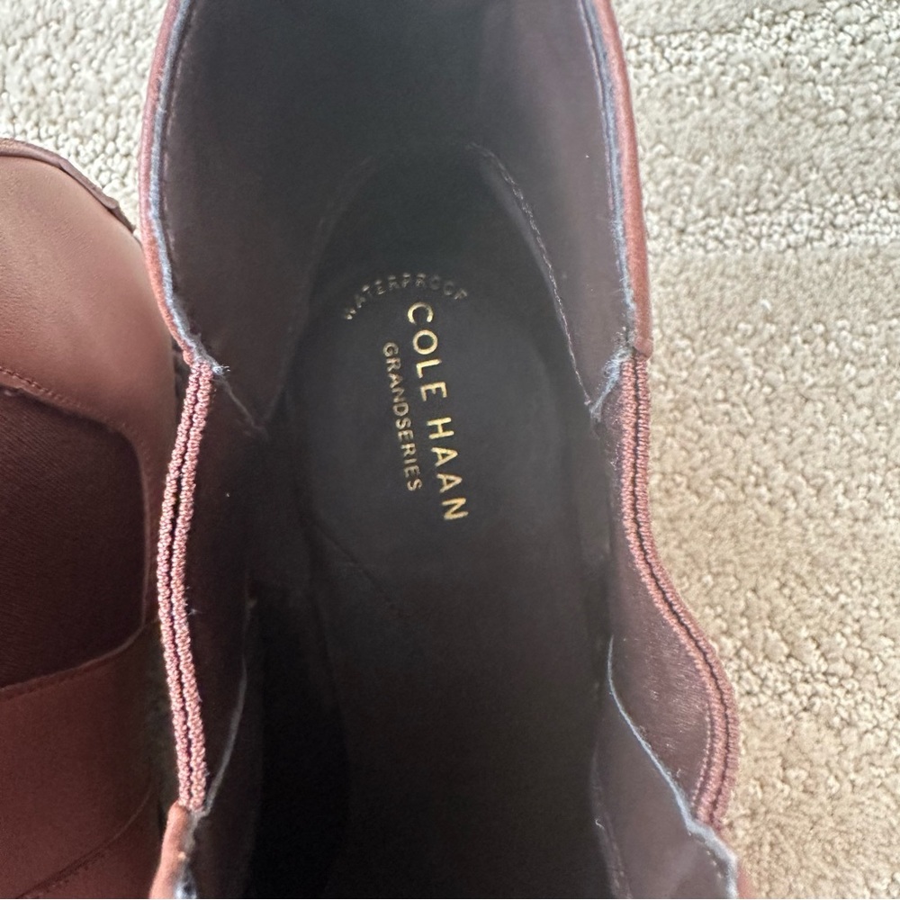 NEW COLE HAAN Nora Leather Ankle Chelsea Waterproof Boots Chestnut Brown Sz 9.5 - Picture 11 of 13